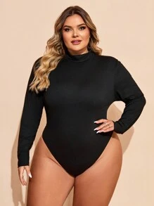 SHEIN CURVE+ Áo liền quần cổ lọ ôm vừa vặn cho nữ cỡ lớn, áo thu - màu đen - Xem 9