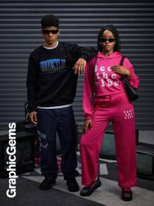 Bộ 2 áo hoodie crop top họa tiết chữ cho bé gái tuổi teen và quần dài ống rộng rộng rãi - Màu Hồng Tươi - Xem 8