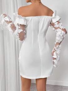 Calvaya 2024 New Elegant High-Craft Embroidery Ruffle Hem Flare Sleeve Mini Dress