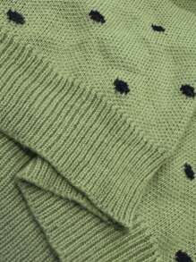 SHEIN LUNE 大码女式休闲波点图案落肩毛衣，秋冬针织套头衫 - 綠色 - 查看 5