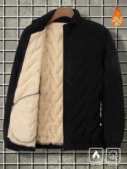 Manfinity Homme Plus Size Men's Solid Color Casual Long Sleeve Padded Coat, Going Out Warm Winter Coat, For Friends, Husband, Boyfriend Gifts, For Fall