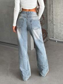 EURMUSE WOMEN STRAIGHT LOW WAIST JEANS - Medium Wash - View 2