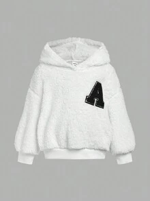 2 件套年轻女孩和年轻女孩双面羊毛连帽衫和紧身裤套装，适合日常休闲穿着 - 黑與白 - 查看 5