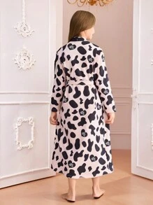 2pcs/Set Girls Cow Print Pattern Tank Top And Long Sleeve Robe Loungewear Set - Multicolor - View 2