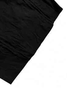 1543 Women European & American Style Stand Collar Loose Solid Color Lantern Sleeve Shirt Dress - 黑色 - 查看 5