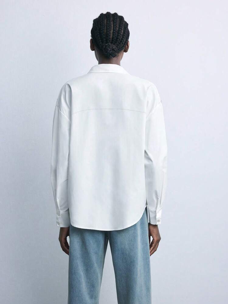 SHEIN Maija 秋冬新作 上品 都会的 モダンな レディース レースパッチワーク 白 織りシャツ、パーティーやフェスに適しています