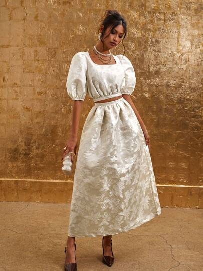 COSMINA 女士优雅提花喇叭裙，秋季