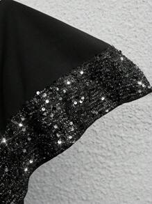 EMERY ROSE Women Casual Patchwork Glitter Print Open Front Regular Jacket, Autumn Christmas Women Clothes Holiday Outfits Sequin - Black - View 7