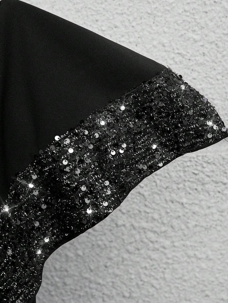 Women Casual Patchwork Glitter Print Open Front Regular Jacket, Autumn Christmas Women Clothes Holiday Outfits Sequin