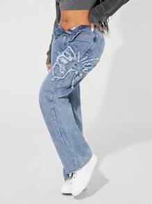 SHEIN BAE Fashion Women's Versatile Washed Front Pocket Loose Straight-Leg Jeans - Light Wash - View 1