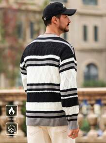 Manfinity CityGents Jersey de punto holgado con cuello redondo y bloques de color para hombre, para otoño/invierno