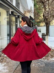 Flirla 大码女式可拆卸毛皮派克大衣，带拉链开合和口袋，适合冬季防寒