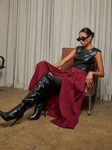 COSMINA Falda casual versátil de unicolor con bajo dividido para mujer - Burdeos - Ver 7