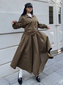 Flirla 1 bộ gồm áo khoác cargo kiểu Pháp và chân váy xòe cạp cao. - màu xanh lá - Xem 1