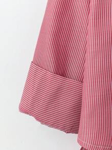 SHEIN LUNE Women Casual Everyday Striped Patchwork Pocket Button Down Long Shirt, Spring/Autumn - Red and White - View 5