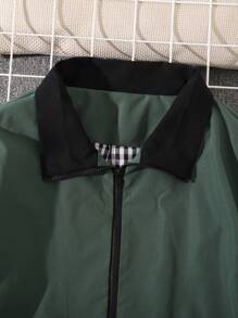 Manfinity Roghcode 1 pieza Chaqueta con cremallera y cuello para hombre con forro a cuadros - Verde - Ver 3