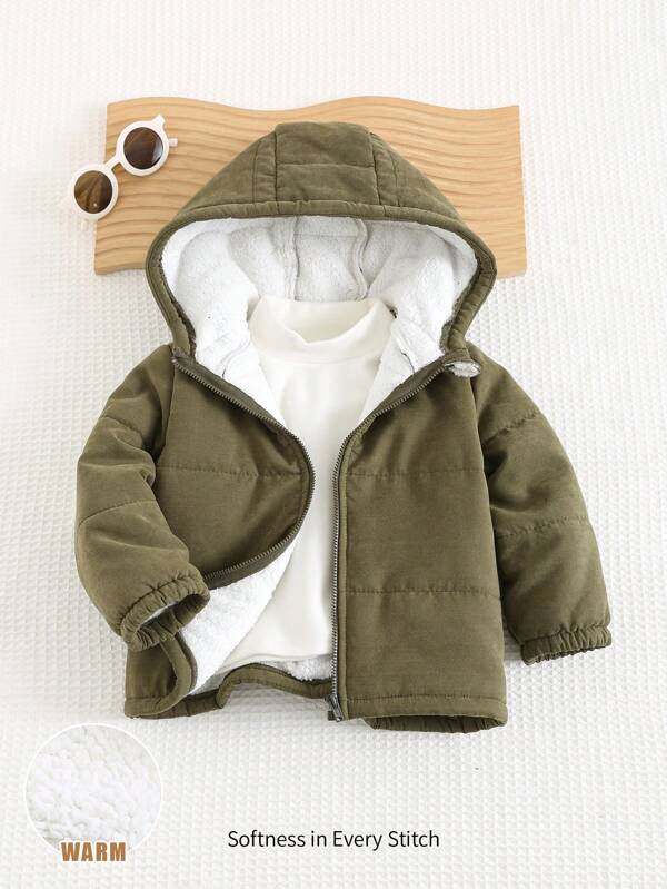 Cozy Pixies Chaqueta gruesa con capucha, cierre de cremallera, manga larga y bloques de color casual y versátil para bebé niño