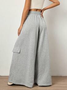 SHEIN Unity Women's Grey Low Waist Baggy Sweatpants. With Drawstring Tie Waist Side Pockets Pleated Design Side Pocket. Super Baggy And Oversized. Everyday Essentials. - Grey - View 2