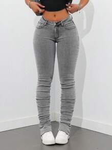 SHEIN Tall Quần Jeans Jeans Skinny Loe Rách Rách - Màu Xám nhạt - Xem 6