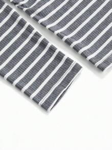 SHEIN Maternity 2pcs Women Fitted Striped Hooded Long Sleeve Tops, Nursing