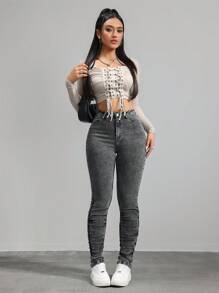 SHEIN Tall Women's Jeans Skinny Stretch Pants Black Jeans Stacked Women Jeans Tall Women Pants Denim Jeans Jeans Pants Jeans, Fall Women Clothes - Black - View 6