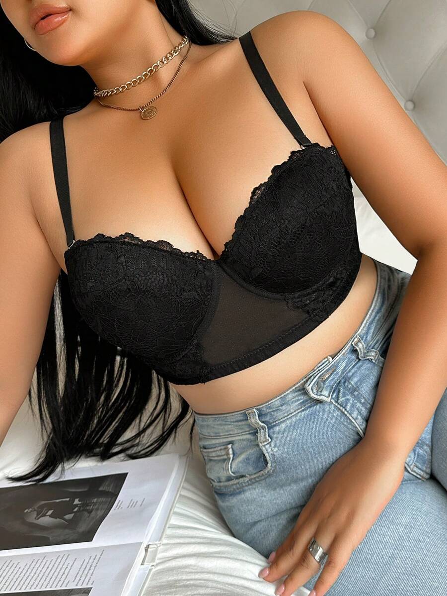 Áo ngực cỡ lớn, thiết kế nối tối giản lãng mạn, dây đeo có thể tháo rời, độ che phủ cao, thoải mái khi mặc hàng ngày - màu đen - Xem 1