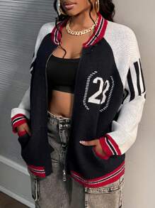 Slaydiva 大码女式拉链提花针织毛衣 - 彩色 - 查看 6