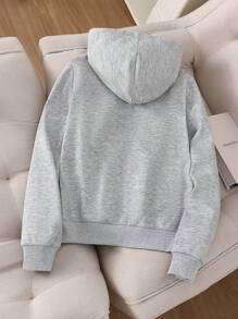 SHEIN LUNE Áo nỉ trùm đầu có dây rút lót nhiệt ấm áp mùa đông cho nữ - Màu Xám nhạt - Xem 2