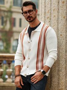 Manfinity CityGents Áo khoác cardigan sọc khối màu thường ngày cho nam, Áo khoác cardigan sọc khối màu thường ngày mùa thu/đông, Quà tặng cho chồng, bạn trai - Nhiều màu - Xem 7