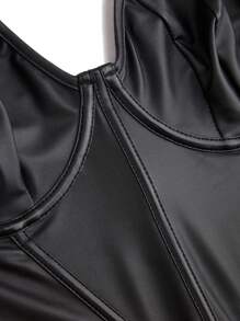 Celure 大码女式性感紧身精致皮革连衣裙金属女装 - 黑色 - 查看 5