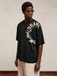 AKNOTIC Business Casual Men Loose Fit Urban Cotton Embroidered Letter Crew Neck Short Sleeve T-Shirt, Casual Daily Wear, Old Money, Boyfriend Gift
