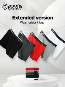 5pcs/Pack Men Contrast Color Letter Print Elastic Waist Boxer Briefs