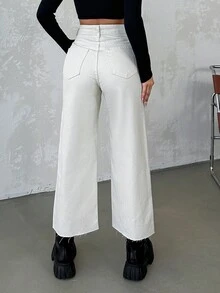 Cottnline Quần jean ống rộng rách - Màu be - Xem 2