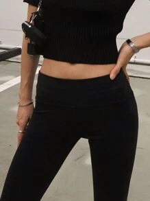 DAZY Quần legging bó tối giản màu trơn dành cho nữ có lót nhiệt - màu đen - Xem 3