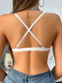 Sujetador inalámbrico de copas triangulares con cierre delantero elegante, de costilla sólida, para mujer, en color blanco - Blanco - Ver 6