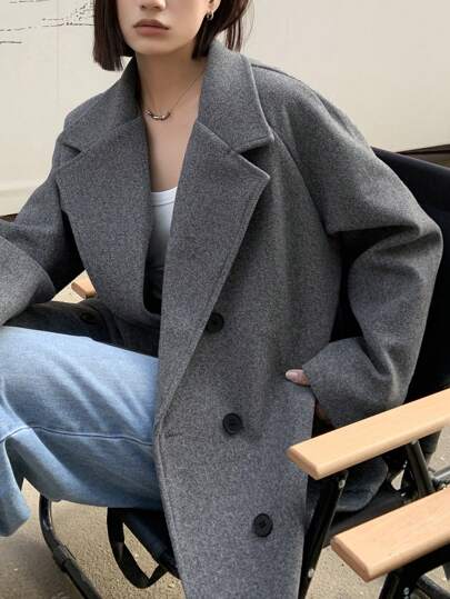 DAZY Women Casual Loose Fit Stand Collar Raglan Sleeve Solid Color Blazer Jacket, Autumn Business Attire