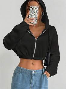StreetHx Women Casual Zip-Up Short Hooded Jacket, Autumn Fall Winter Cloth For Women - Black - View 3