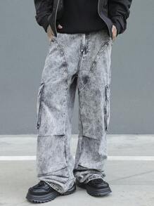 Manfinity EMRG Men's Simple Multiple Pockets Denim Jeans, Casual Everyday Wear - Light Grey - View 1