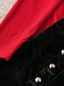 Chiquease Bộ 2 món/bộ áo cánh nơ dự tiệc Giáng sinh thanh lịch cho nữ và quần short nhung - Nhiều màu - Xem 4