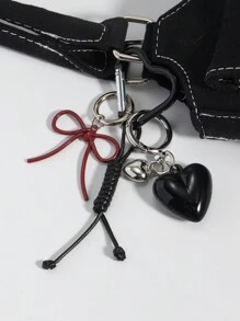 ROMWE Kawaii 1 chiếc móc khóa hình trái tim màu đen, 1 chiếc móc chìa khóa hình trái tim nơ đỏ, thích hợp làm quà tặng ngày lễ tình nhân, quà tặng sinh nhật, quà tặng ngày lễ tình nhân - Nhiều màu - Xem 4