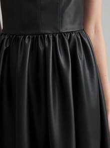 Ontre Vestito lungo elegante da festa con colletto quadrato, orlo oversize, estetica scura, in materiale PU, adatto per l'autunno e l'inverno - nero - Visualizzare 6