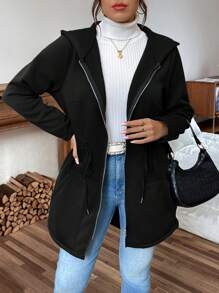 Calvaya Plus Size Solid Color Hooded Zipper Pocket Casual Long Sleeve Jacket Fall Winter Cloth For Women Autumn - Black - View 4