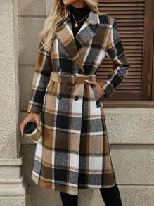 EMERY ROSE Women's Front Button Long Sleeve Notched Collar Plaid Minimalist Jacket