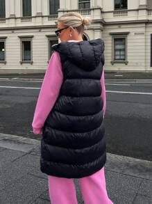 EURMUSE BLACK WINTER WOMEN COAT WITH PINK LINEN DETAIL - Black - View 2