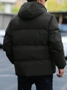 Manfinity Homme Men's Solid Color Front Zip Up Long Sleeve Minimalist Casual Men Hooded Winter Coat, Men Outerwear, For Fall