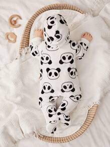 Cozy Pixies 男宝宝休闲百搭熊图案连帽加厚连体衣