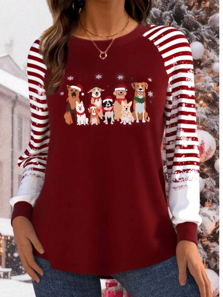 圣诞狗狗运动衫 圣诞狗狗爱好者上衣 圆领长袖连帽衫 节日狗狗主人礼物 - 紅色 - 查看 1