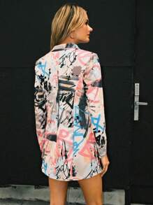 SHEIN EZwear Graffiti Print Lapel Neck Blazer In Fall/Winter - Multicolor - View 2