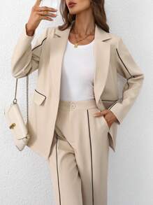 SHEIN Clasi بدلة نسائية كاجوال من بلوفر بأكمام طويلة وسراويل بخطوط متباينة ، مناسبة للخريف والشتاء