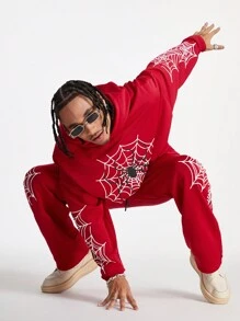 Manfinity VCAY Men's Loose Knit Long Sleeve Sweatshirt Set, For Fall Winter - Red - View 2